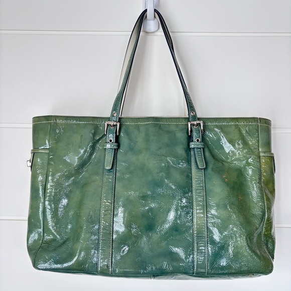 Vintage COACH Blue Glazed Gallery Lunch Tote Patent Leather - Picture 15 of 16